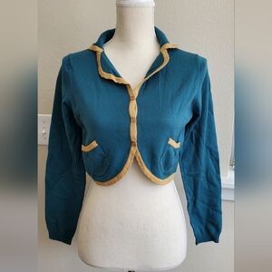 Cotton Inn Teal and Gold Half Cartigan- SIZE Petie